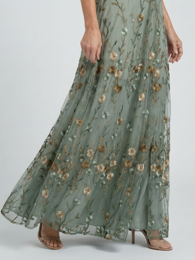 Panna Halter Nyakú Virágos Maxi Ruha