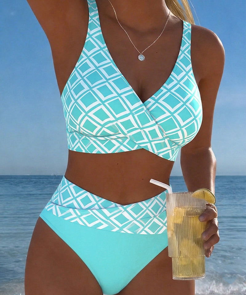 Dóra | Xadrez Mintás Bikini Magas Derekú Sutiánélküli Fazon