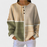 Orsolya | Bézs Csíkos Patchwork Mintás Pulóver