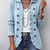 Kitti | Porkék Kötött Kabát Fodrokkal