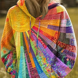 Barbara | Bohém Színes Patchwork Kapucnis Pulóver